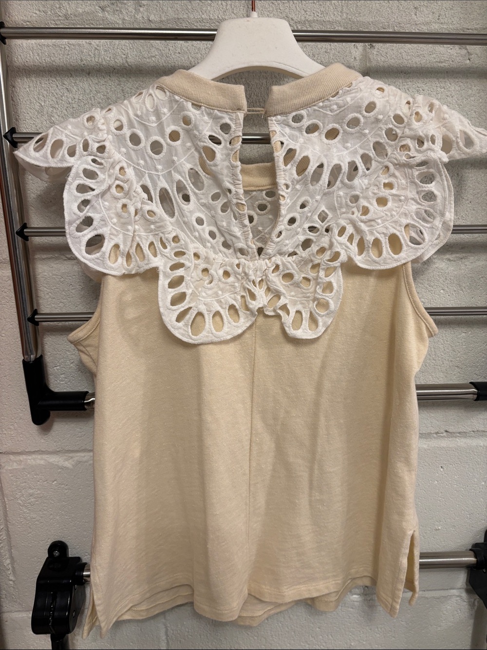 See By Chloe Cream Tank with White Eyelet Bib - Picture 6 of 6